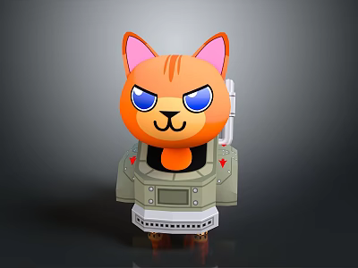Cartoon Cat Character In Gray Astronaut Outfit With Orange Face Blue Eyes And Red Star 3d model