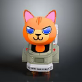 Cartoon Cat Character In Gray Astronaut Outfit With Orange Face Blue Eyes And Red Star