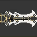 Ornate Fantasy Sword With Intricate Gold Silver Details Blue Crystal Inlays And Metallic Texture