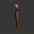 Red Haired Man In Gray Plaid Suit With White Shirt And Brown Pants Arms Outstretched