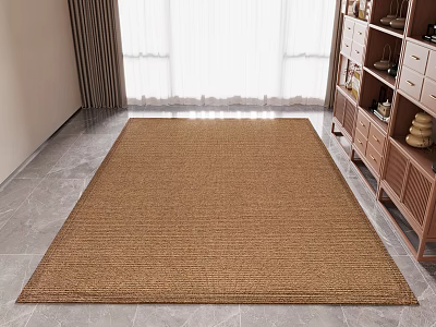 Brown Woven Square Area Rug in Modern Living Room with Marble Floor 3d model