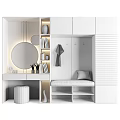 Modern Dressing Table With Round Mirror Lighting Bookshelf Decorations And Bench 3d model