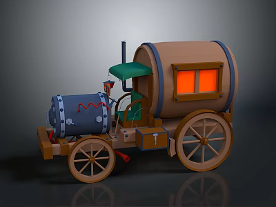 Vintage Steam Train Model With Barrel Shaped Car Green Roof And Orange Windows 3d model