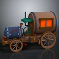 Vintage Steam Train Model With Barrel Shaped Car Green Roof And Orange Windows