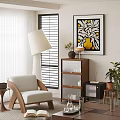 Modern Living Room Cabinet With Vase Plant Floor Lamp And Painting
