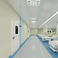 Modern Hospital Ward Interior With White Beds Blue Flooring And Medical Facilities