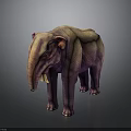 Realistic 3D Elephant Model With Pinkish Purple Textured Skin And Ivory Tusks On Dark Background