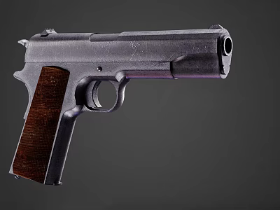 Vintage Pistol Featuring Silver Metal Body And Dark Wooden Grip On Gray Background 3d model