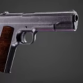 Vintage Pistol Featuring Silver Metal Body And Dark Wooden Grip On Gray Background
