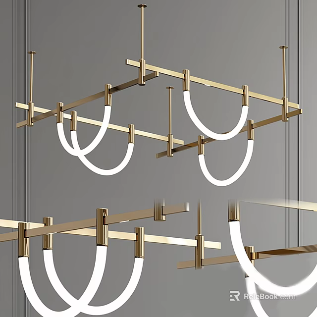 Modern Gold Frame Pendant Light With White Circular Shades And Multi Layer Design 3d model 