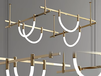 Modern Gold Frame Pendant Light With White Circular Shades And Multi Layer Design 3d model