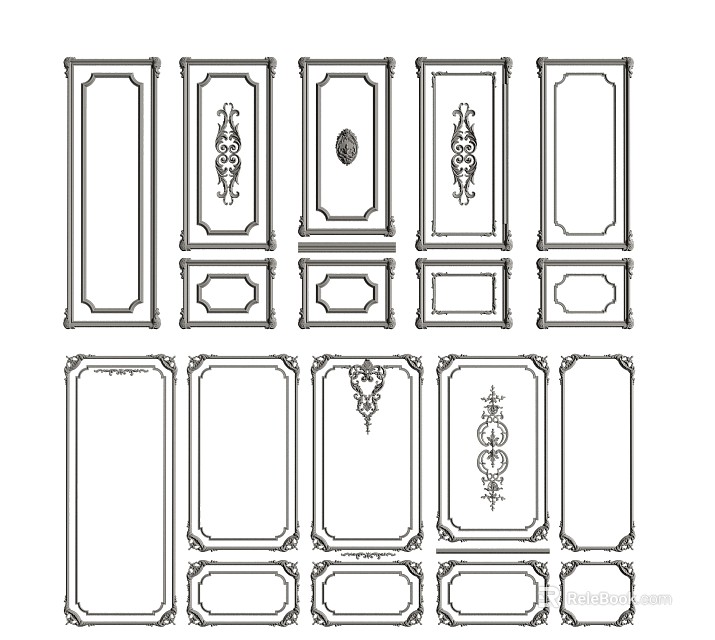 Different Decorative Gypsum Cornice Styles With Ornate Patterns And Borders 3d model 