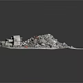 Construction Debris Model Scene With Bricks Rubble And Red Fragments On Gray Background 3d model