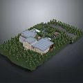 3D Architectural Residential Model Surrounded By Green Trees And Curved Driveway