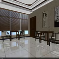 Traditional Chinese Interior Design With Wooden Furniture Calligraphy Paintings And White Tile Floor