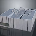 Modern Commercial Building Exterior With Gray Facade Vertical Lines And Roof Vents