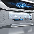 Tech Savvy Modern Exhibition Hall With Blue Display Screens Interactive Installations And Information Charts