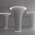 Three White Curved Columns With Illuminated Base In Gray Interior Space 3d model