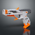 Futuristic Orange And White Blaster With Sleek Modern Design And Ergonomic Grip