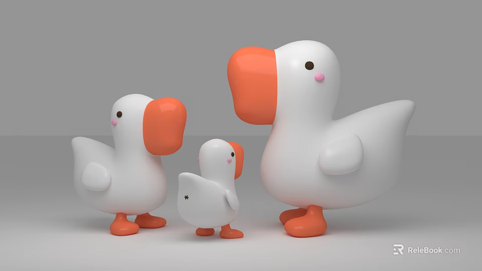 Cute Inflatable Duck Family Set with Different Sizes and Orange Beaks Feet 3d model 