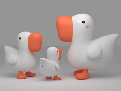 Cute Inflatable Duck Family Set with Different Sizes and Orange Beaks Feet 3d model