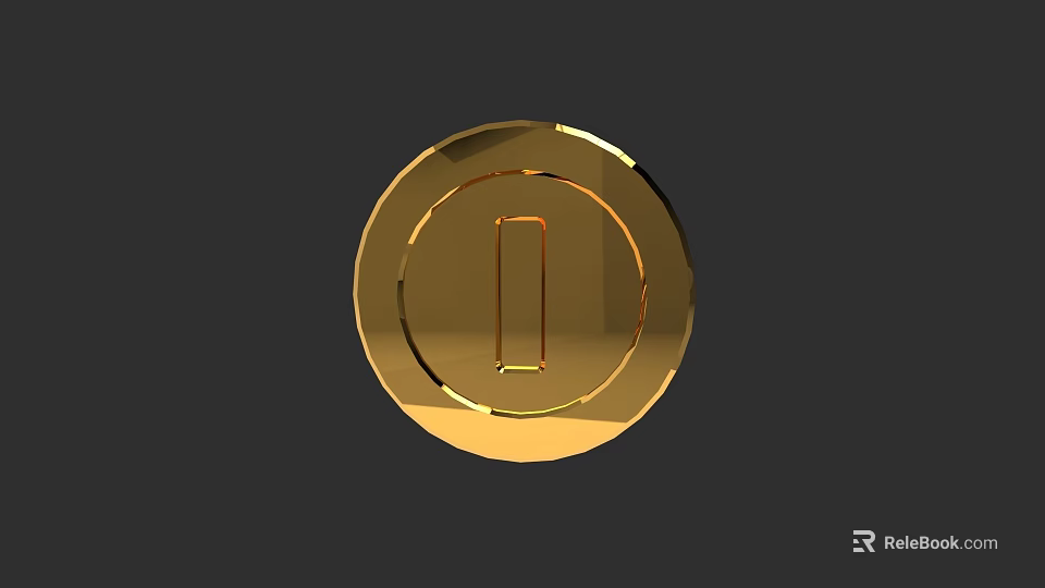 Golden Circular Metallic Design With Shiny Surface And Central Vertical Bar 3d model 