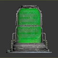 Sci-Fi Landscape With Glowing Green Metal Container And Yellow Black Stripes