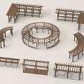 Various Wooden Pergola Designs With Circular Curved And Linear Structures 3d model
