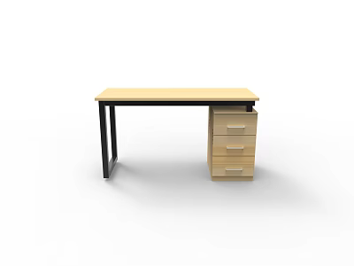 Modern Office Desk With Wooden Tabletop Three Drawers And Black Metal Legs 3d model