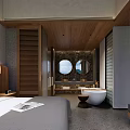 Modern Hotel Room Interior With Comfortable Bed Wooden Furniture And Neutral Tones