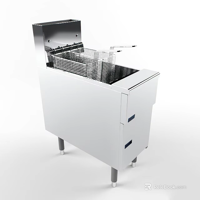 White Stainless Steel Deep Fryer With Metal Fry Basket Drawers And Support Legs Kitchen Appliance 3d model 