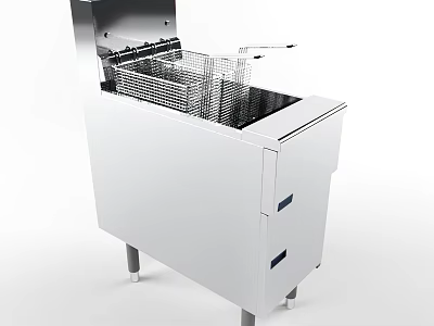 White Stainless Steel Deep Fryer With Metal Fry Basket Drawers And Support Legs Kitchen Appliance 3d model
