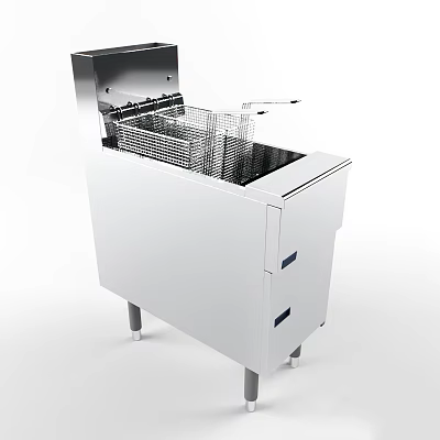 White Stainless Steel Deep Fryer With Metal Fry Basket Drawers And Support Legs Kitchen Appliance 3d model