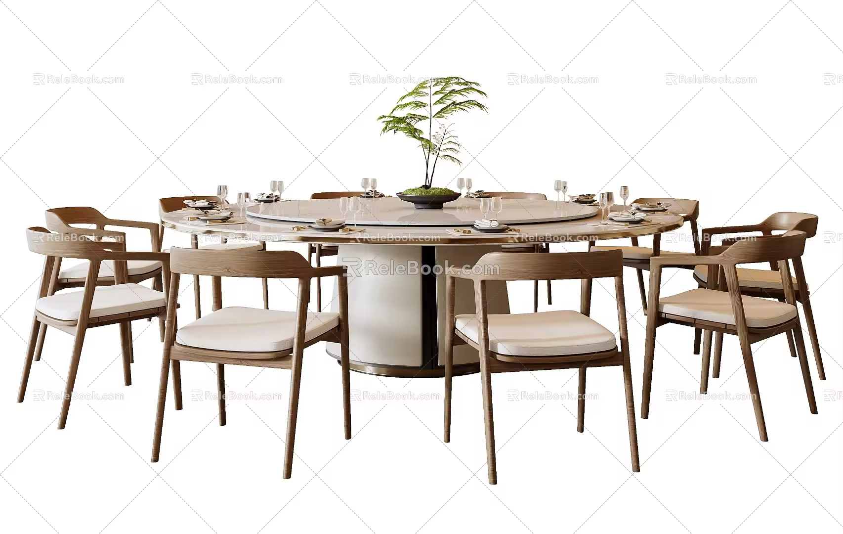 New Chinese Style Song Style Dining Table and Chair Combination New Chinese Style Dining Table and Chair Box Dining Table and Chair Large Round Table Solid Wood Dining Chair Tableware Dining Table Decoration Ten People Dining Table and Chair 3d model