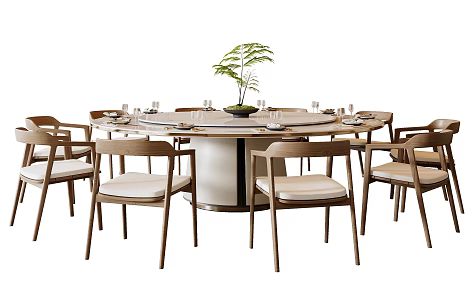New Chinese Style Song Style Dining Table and Chair Combination New Chinese Style Dining Table and Chair Box Dining Table and Chair Large Round Table Solid Wood Dining Chair Tableware Dining Table Decoration Ten People Dining Table and Chair 3d model