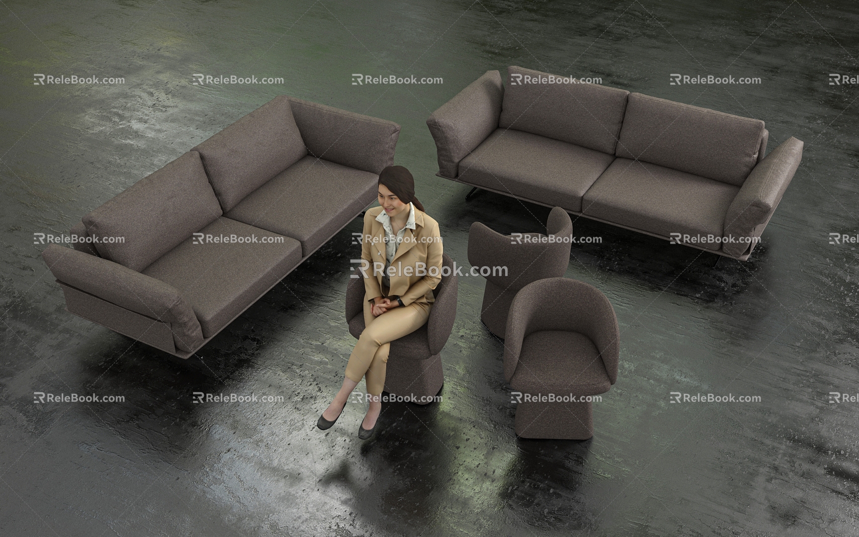 Leisure Sofa Double Sofa Single Person Sofa Sofa Combination Fabric Sofa Furniture Rest Area Woman Character Sitting Posture Scene 3d model