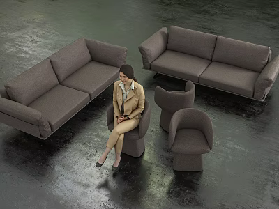 Modern Leisure Sofa Set With Armchairs And Dark Floor Living Space 3d model