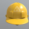 Yellow Safety Hat For Construction Work With Protective Design And Triangle Logo 3d model