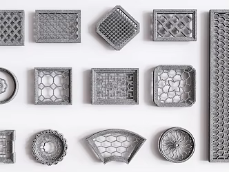 New Chinese Style Pattern Window Exterior Wall Cement Lattice Window Combination 3d model