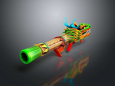 Colorful Dragon Themed Cannon With Intricate Scales Horns And Vibrant Green Red Details 3d model