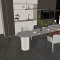 Modern Dining Table In Open Kitchen With Gray Chairs And White Countertop 3d model