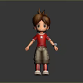 Cartoon Man With Brown Hair In Red Star T Shirt Khaki Shorts And White Shoes