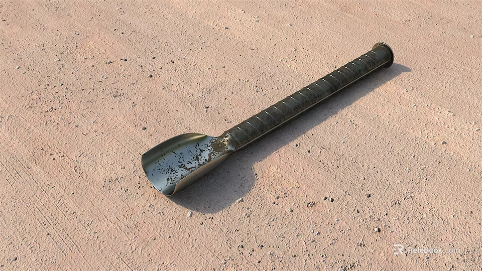 Durable Hardware Tool Shovel With Metal Blade And Textured Handle On Sandy Ground 3d model 