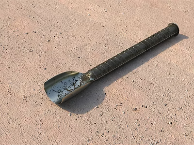 Durable Hardware Tool Shovel With Metal Blade And Textured Handle On Sandy Ground 3d model