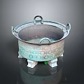 Ancient Chinese Bronze Ding Vessel With Loop Handles And Decorative Patterns On Three Legs 3d model