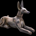 Egyptian Style Dog Sculpture Carved In Lying Posture With Collar And Textured Surface