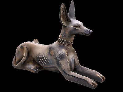 Egyptian Style Dog Sculpture Carved In Lying Posture With Collar And Textured Surface 3d model