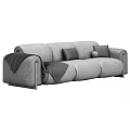 Modern Three Seater Sofa in Brown Green Blue with Decorative Pillows and Throw Blankets
