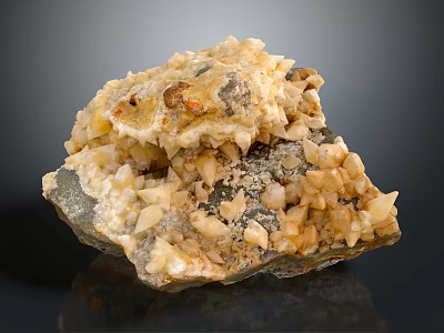 Mineral Crystal Specimen With Pale Yellow And White Crystalline Formations On Gray Matrix 3d model
