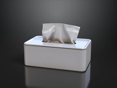 White Square Tissue Box With Tissue Holder On Black Background Surface 3d model